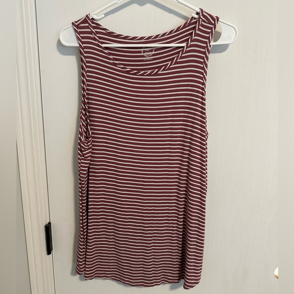 Maurices Burgundy and White Striped Tank Top